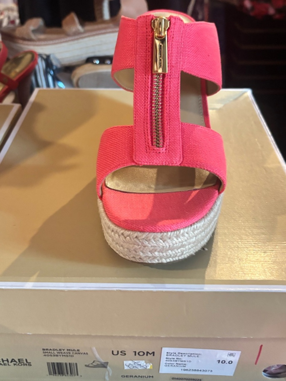 Michael Kors Geranium Pink Espadrille Wedge Sandal with Center Zip